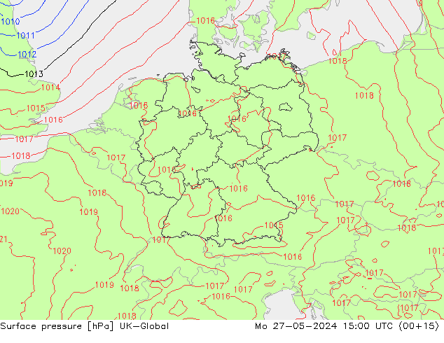 Surface pressure UK-Global Mo 27.05.2024 15 UTC