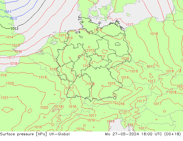 Surface pressure UK-Global Mo 27.05.2024 18 UTC