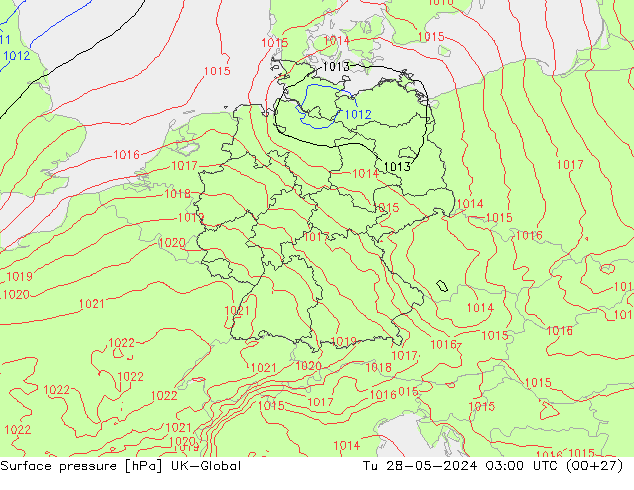 Surface pressure UK-Global Tu 28.05.2024 03 UTC