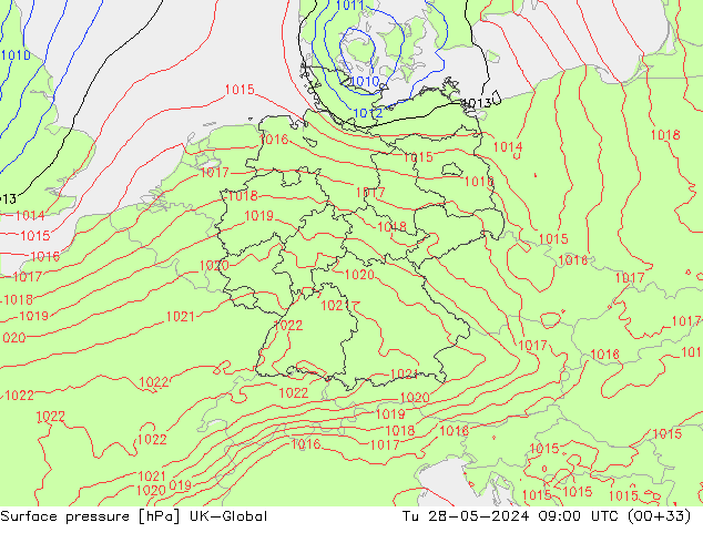 Presión superficial UK-Global mar 28.05.2024 09 UTC