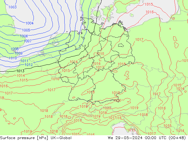 Surface pressure UK-Global We 29.05.2024 00 UTC