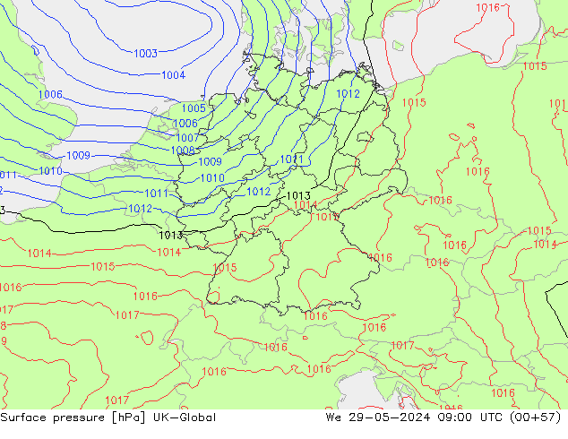 Presión superficial UK-Global mié 29.05.2024 09 UTC
