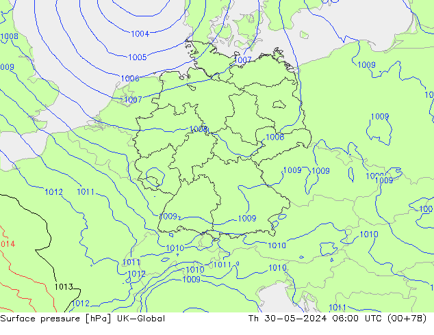 Pressione al suolo UK-Global gio 30.05.2024 06 UTC