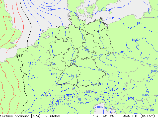 Luchtdruk (Grond) UK-Global vr 31.05.2024 00 UTC