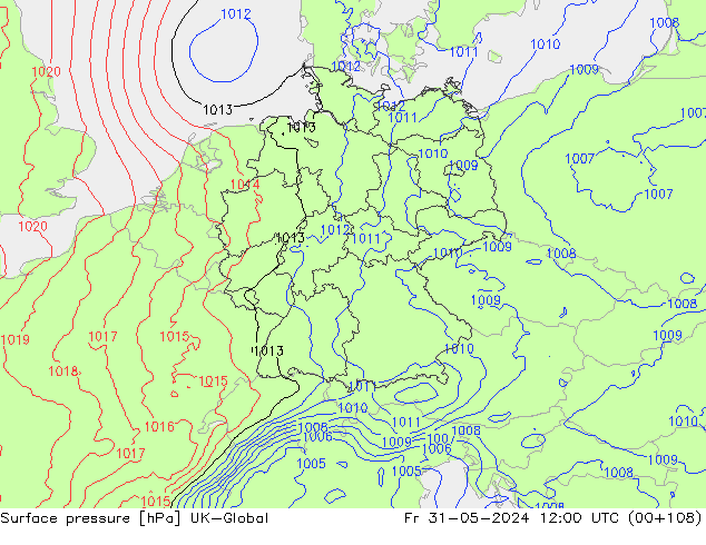 Atmosférický tlak UK-Global Pá 31.05.2024 12 UTC