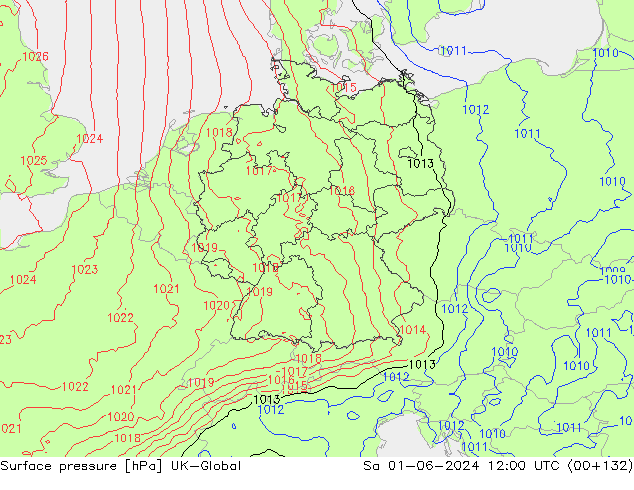 Pressione al suolo UK-Global sab 01.06.2024 12 UTC