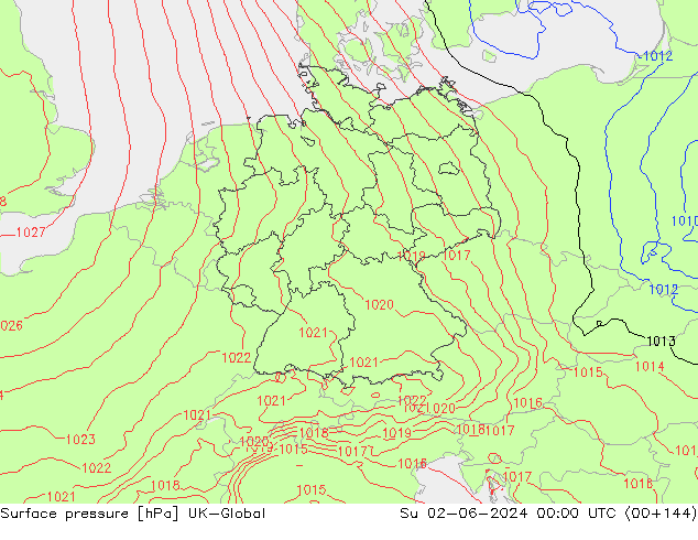 Surface pressure UK-Global Su 02.06.2024 00 UTC