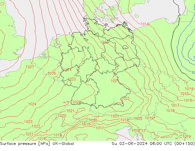 Atmosférický tlak UK-Global Ne 02.06.2024 06 UTC