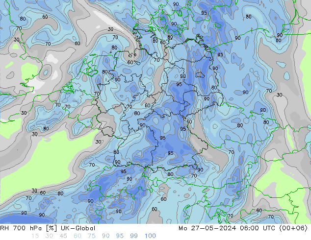 RH 700 hPa UK-Global Mo 27.05.2024 06 UTC