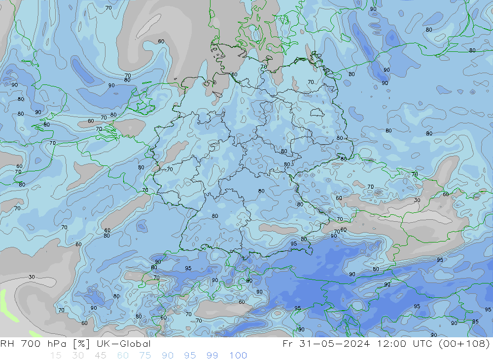 RH 700 hPa UK-Global Sex 31.05.2024 12 UTC