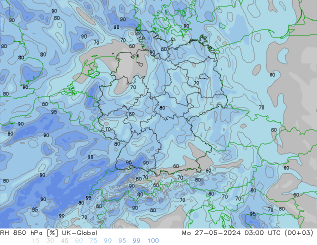 RH 850 hPa UK-Global Mo 27.05.2024 03 UTC