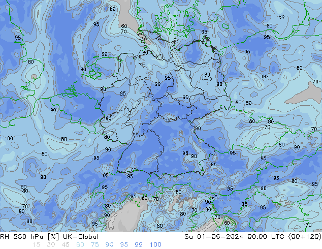 RH 850 hPa UK-Global  01.06.2024 00 UTC