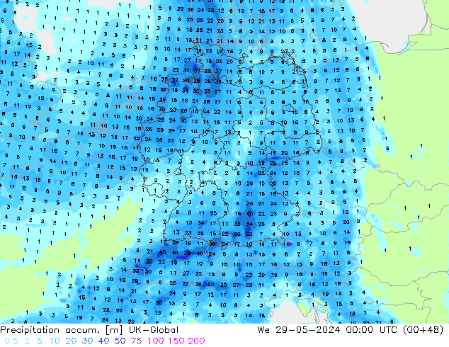 Precipitation accum. UK-Global We 29.05.2024 00 UTC