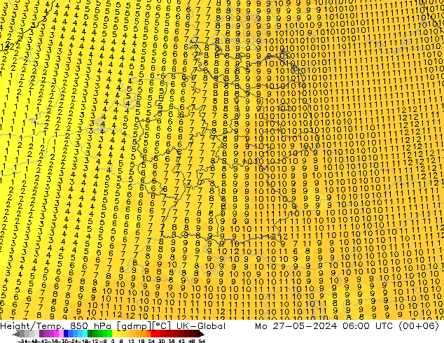 Height/Temp. 850 hPa UK-Global  27.05.2024 06 UTC