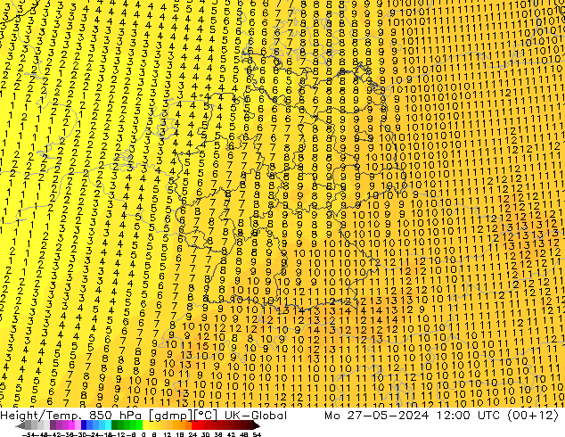 Height/Temp. 850 hPa UK-Global Po 27.05.2024 12 UTC