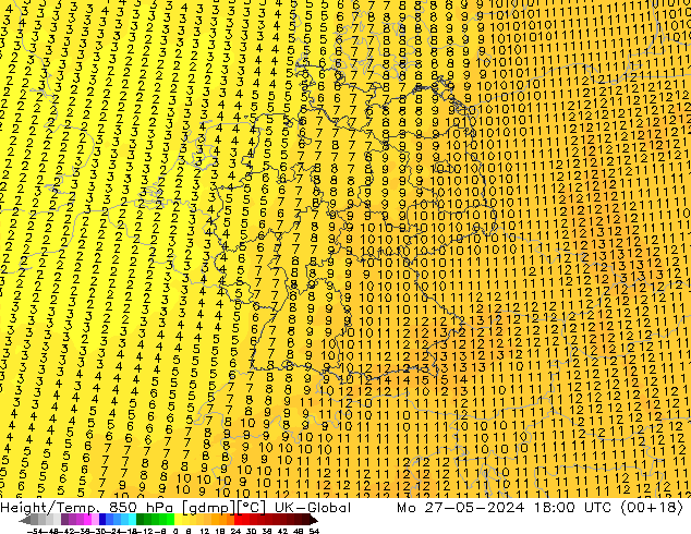 Height/Temp. 850 гПа UK-Global пн 27.05.2024 18 UTC