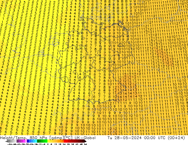 Height/Temp. 850 hPa UK-Global Tu 28.05.2024 00 UTC