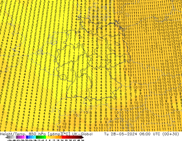 Height/Temp. 850 hPa UK-Global Di 28.05.2024 06 UTC