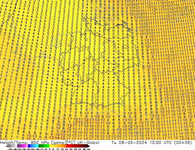 Height/Temp. 850 hPa UK-Global wto. 28.05.2024 12 UTC