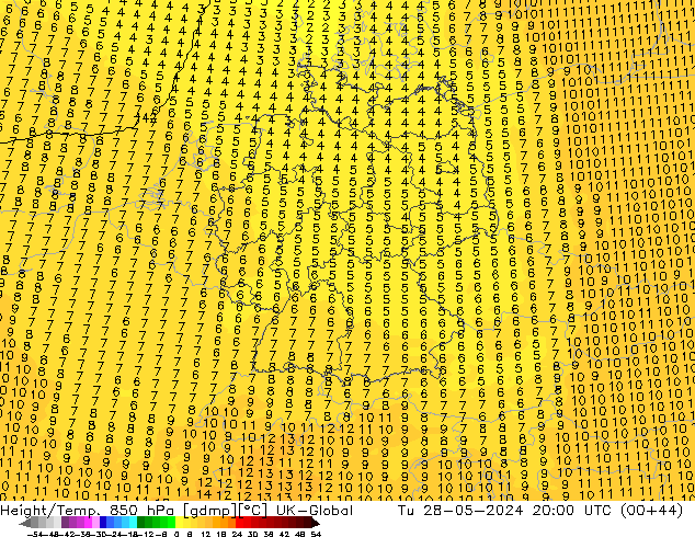 Yükseklik/Sıc. 850 hPa UK-Global Sa 28.05.2024 20 UTC