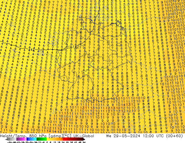 Height/Temp. 850 hPa UK-Global  29.05.2024 12 UTC