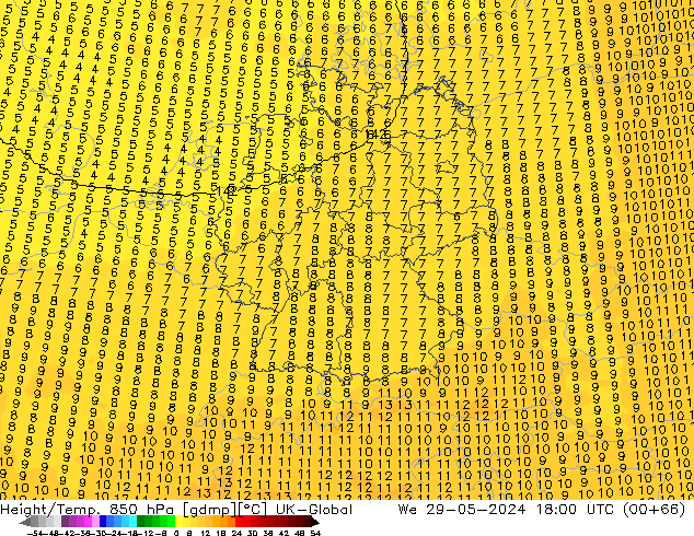 Height/Temp. 850 hPa UK-Global  29.05.2024 18 UTC