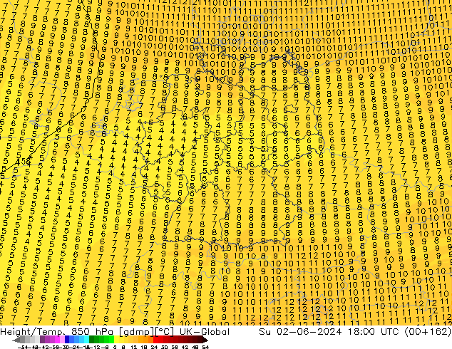 Height/Temp. 850 hPa UK-Global Su 02.06.2024 18 UTC