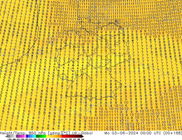 Height/Temp. 850 hPa UK-Global Seg 03.06.2024 00 UTC