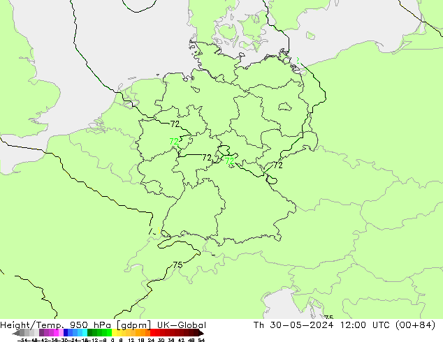 Height/Temp. 950 hPa UK-Global Do 30.05.2024 12 UTC