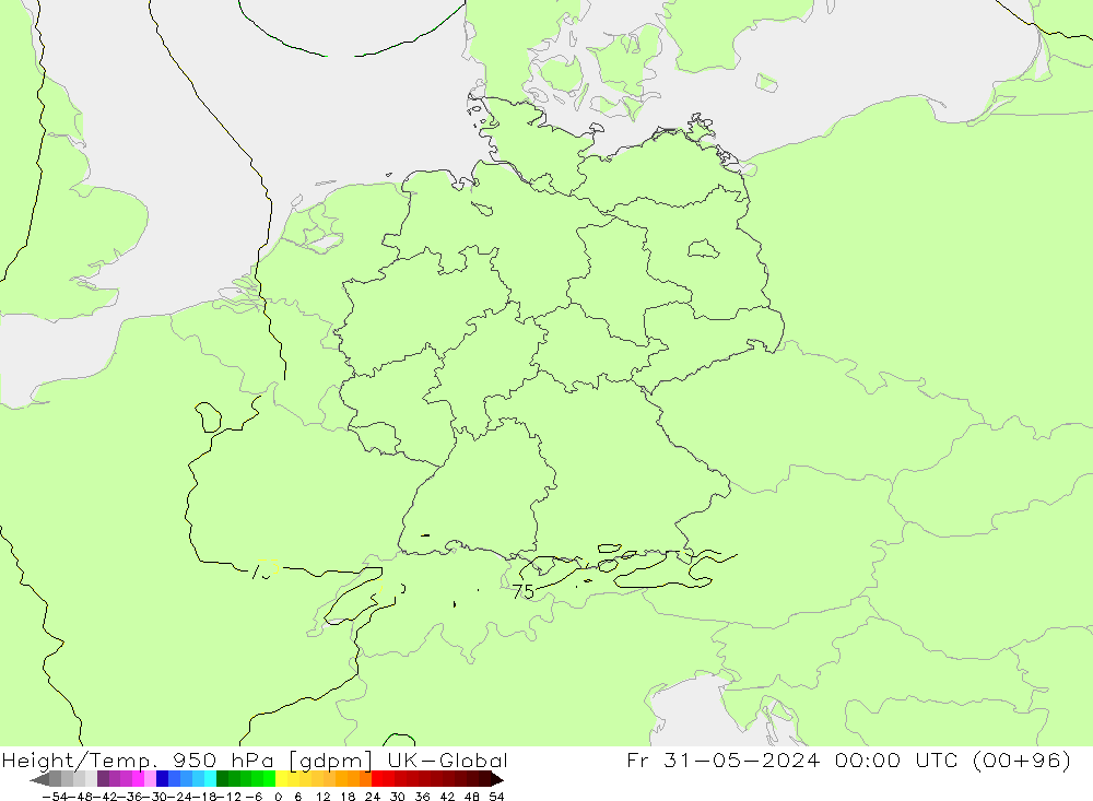 Height/Temp. 950 hPa UK-Global Fr 31.05.2024 00 UTC