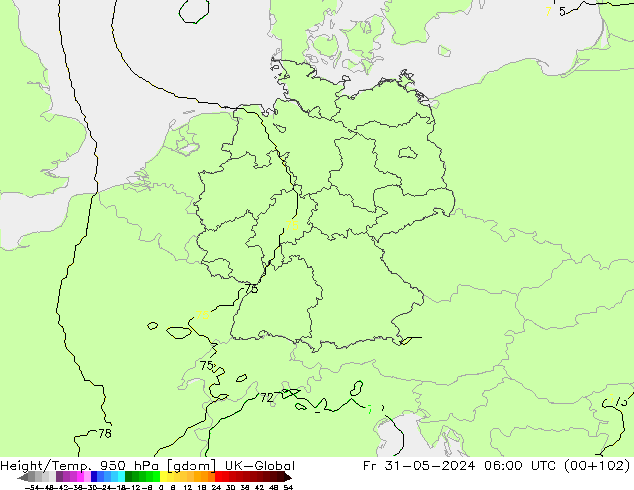 Height/Temp. 950 hPa UK-Global pt. 31.05.2024 06 UTC