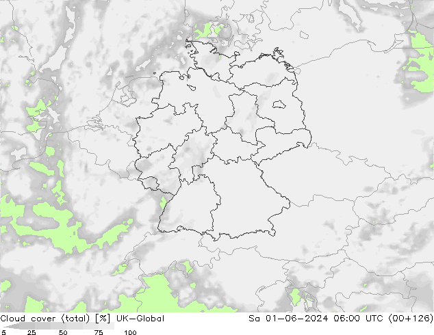 Cloud cover (total) UK-Global So 01.06.2024 06 UTC