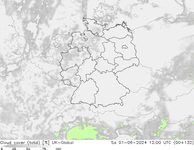 Bewolking (Totaal) UK-Global za 01.06.2024 12 UTC