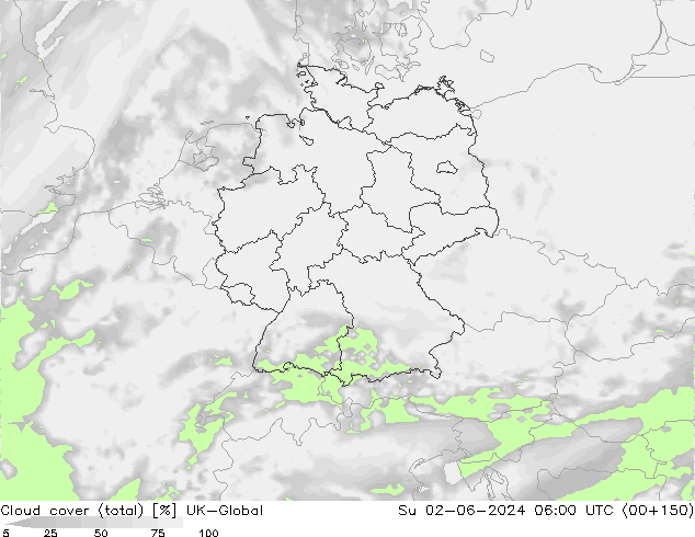 Nubes (total) UK-Global dom 02.06.2024 06 UTC