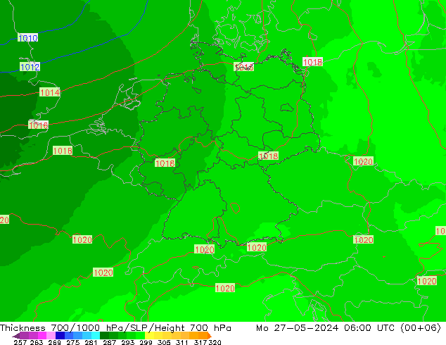 Schichtdicke 700-1000 hPa UK-Global Mo 27.05.2024 06 UTC