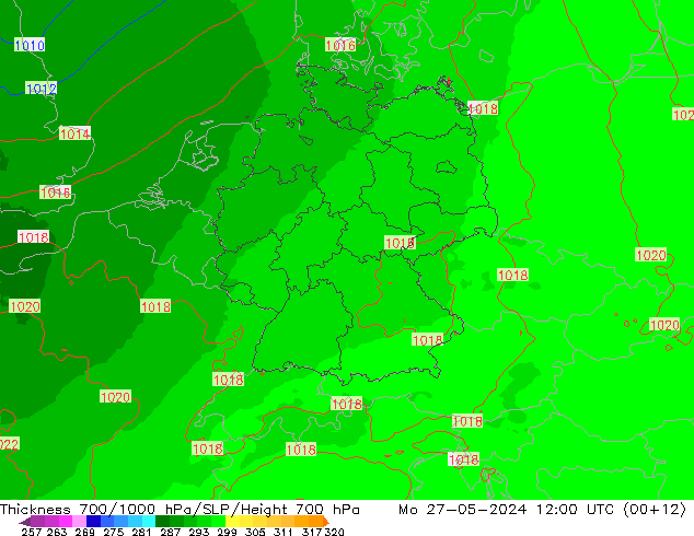 Schichtdicke 700-1000 hPa UK-Global Mo 27.05.2024 12 UTC