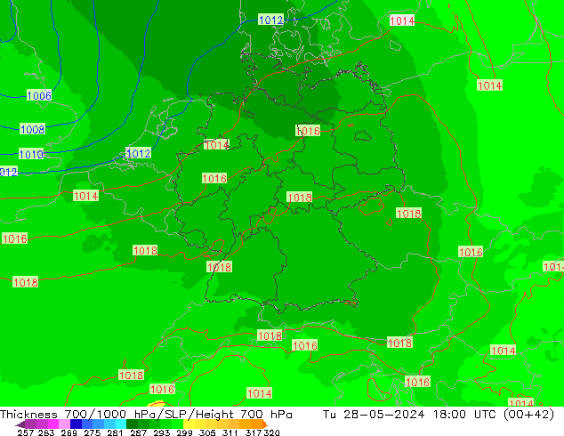 Thck 700-1000 hPa UK-Global Tu 28.05.2024 18 UTC