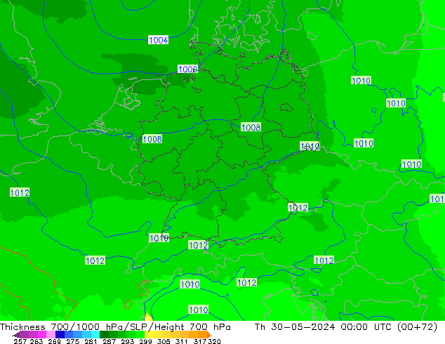 Thck 700-1000 hPa UK-Global Qui 30.05.2024 00 UTC