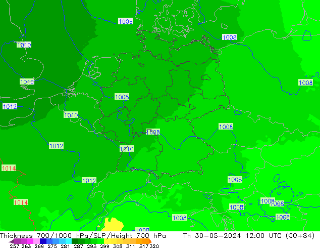 Thck 700-1000 hPa UK-Global Th 30.05.2024 12 UTC