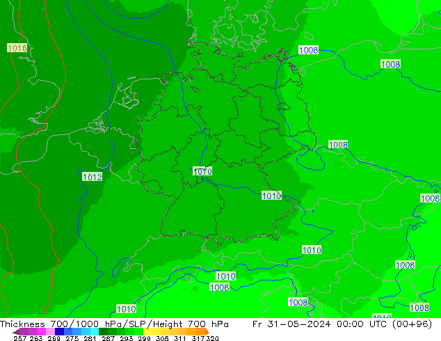 Thck 700-1000 hPa UK-Global  31.05.2024 00 UTC