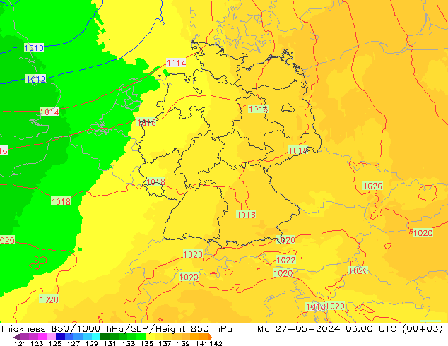 Schichtdicke 850-1000 hPa UK-Global Mo 27.05.2024 03 UTC