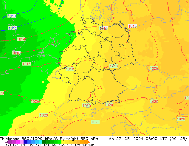 Thck 850-1000 гПа UK-Global пн 27.05.2024 06 UTC