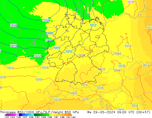 Dikte 850-1000 hPa UK-Global wo 29.05.2024 09 UTC
