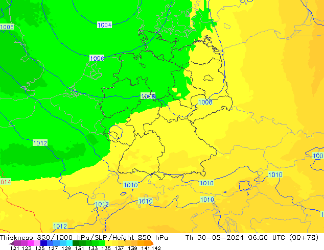 Thck 850-1000 hPa UK-Global jeu 30.05.2024 06 UTC