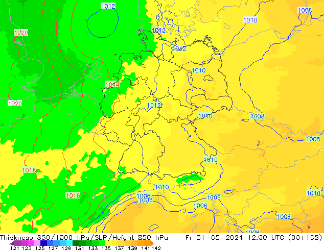 Thck 850-1000 hPa UK-Global Fr 31.05.2024 12 UTC