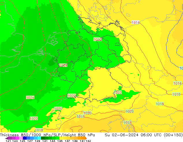 Thck 850-1000 hPa UK-Global nie. 02.06.2024 06 UTC