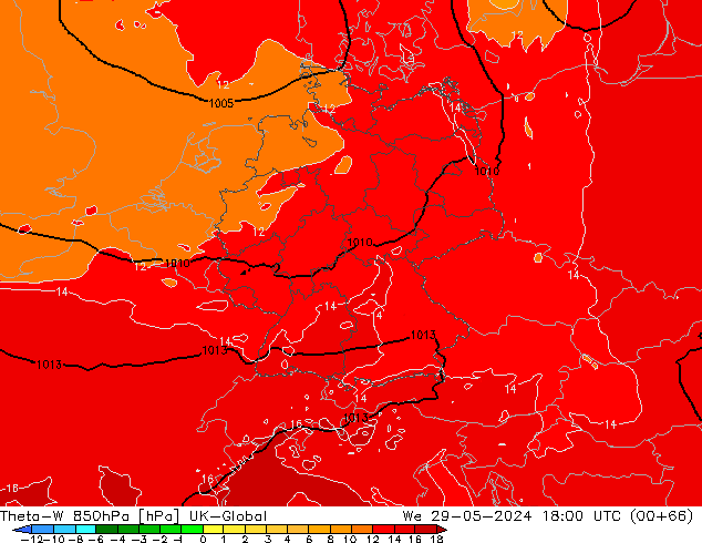 Theta-W 850hPa UK-Global We 29.05.2024 18 UTC
