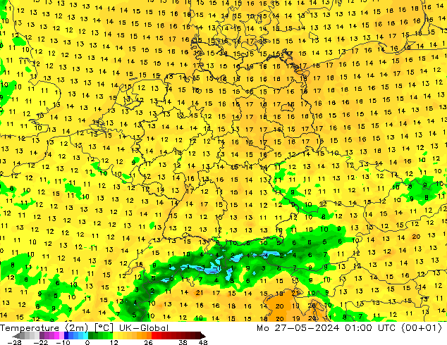 Temperature (2m) UK-Global Mo 27.05.2024 01 UTC