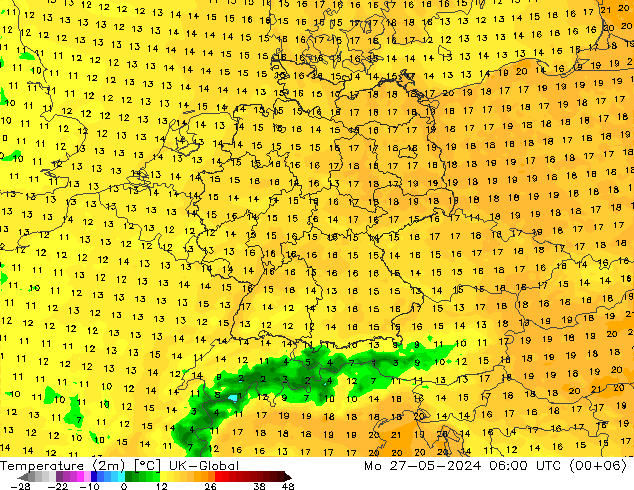 Sıcaklık Haritası (2m) UK-Global Pzt 27.05.2024 06 UTC