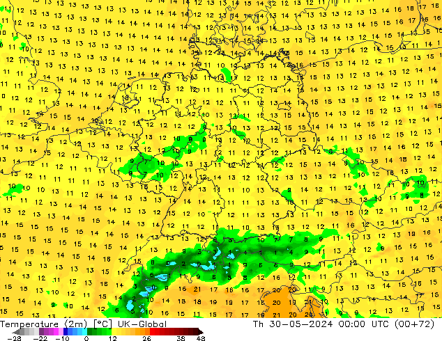 Temperaturkarte (2m) UK-Global Do 30.05.2024 00 UTC